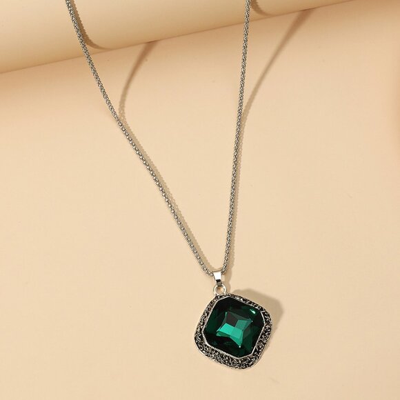 3/$35 Rhombus Blue Gemstone Long Pendant Chain Necklace Crystal Stone Women - Picture 6 of 8